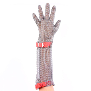 Langer Kettenhemdhandschuh mit Textilband, 20 cm Manschette